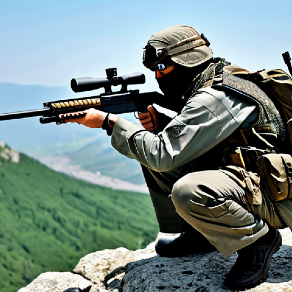 **Prompt:** A fully geared tactical expert in a ghillie suit, perched atop a rocky cliff overlooking a valley, holding a Kar98k sniper rifle with a 6x scope, landscape background, appropriate attire, safe for work, professional setting, perfect anatomy, correct proportions, natural pose, well-formed hands, proper finger count, natural body proportions, fully clothed.
