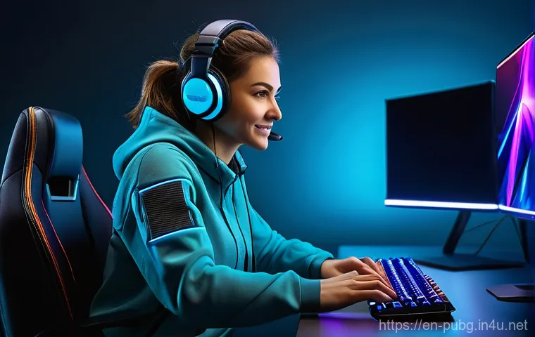 배틀그라운드 FPS 향상 비법 - **High-Performance Gaming Victory:** A dynamic, medium shot of a focused female gamer, aged late 20s...