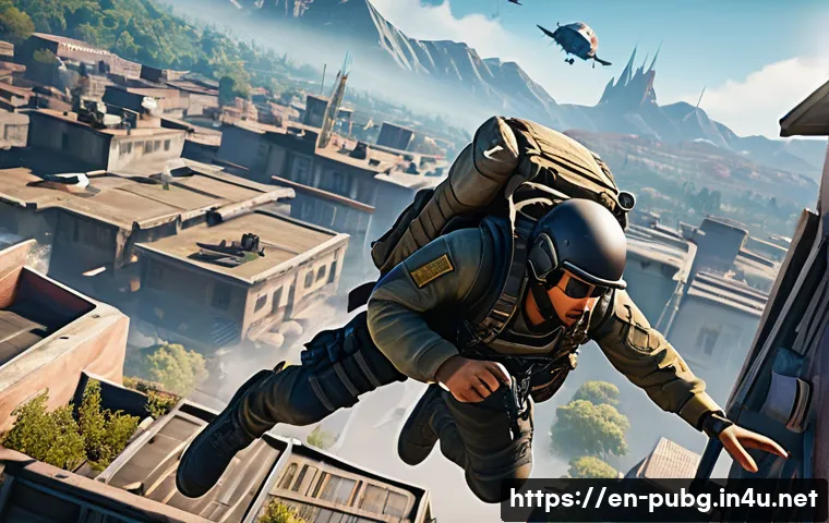 배틀그라운드 솔로 랭크 생존법 - A skilled solo player parachuting rapidly from a plane over a detailed battle royale map, aiming for...