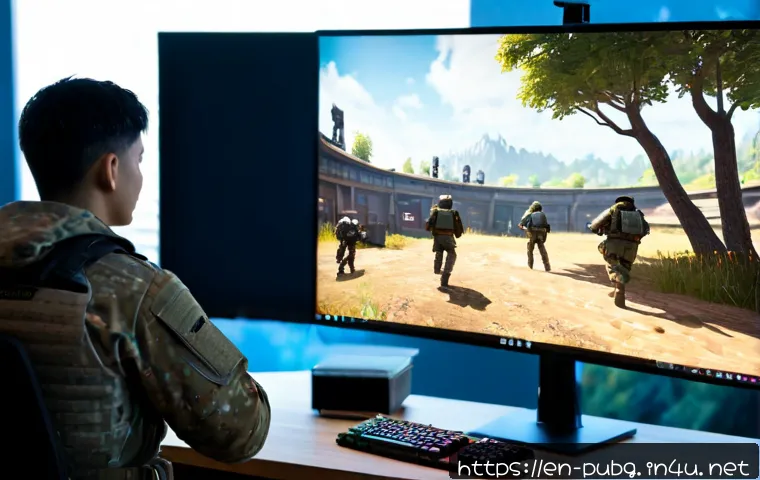 Home 17 배틀그라운드 NPC 콘텐츠 활용 - Photorealistic home gaming studio, a focused adult content creator at a clean desktop setup reviewin...
